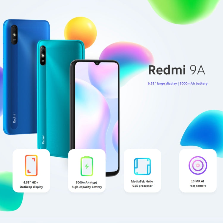 Xiaomi Redmi 9A, 4GB+64GB, 5000mAh Battery, Face Identification, 6.53 inch MIUI 12 MTK Helio G25 Octa Core up to 2.0GHz, Network: 4G, Dual SIM, Support Google Play(Black) - Xiaomi Redmi by Xiaomi | Online Shopping UK | buy2fix