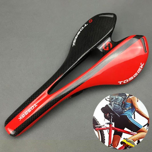 TOSEEK Road Bike Carbon Fiber Seat Bicycle Hollow Seat Saddle, 3K Texture + Light (Red) - Outdoor & Sports by TOSEEK | Online Shopping UK | buy2fix