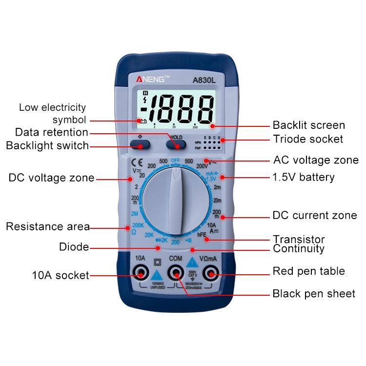 ANENG A830L Handheld Multimeter Household Electrical Instrument(Yellow Blue) - Consumer Electronics by ANENG | Online Shopping UK | buy2fix