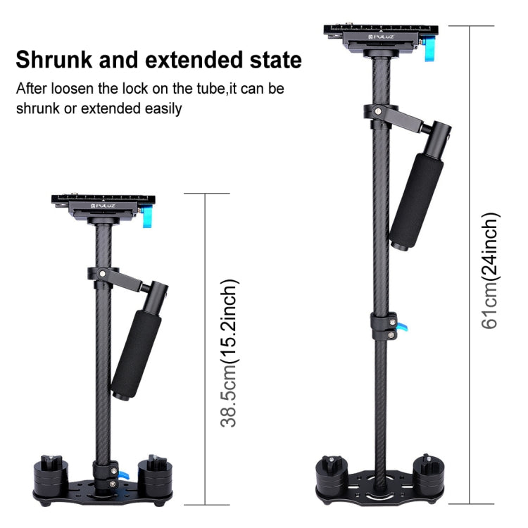 PULUZ 38.5-61cm Carbon Fibre Handheld Stabilizer for DSLR & DV Digital Video & Cameras, Load Range: 0.5-3kg(Black) - Camera Accessories by PULUZ | Online Shopping UK | buy2fix