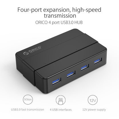 ORICO H4928-U3 ABS High Speed 4 Ports USB 3.0 HUB with 12V Power Adapter for Smartphones / Tablets(Black) - USB 3.0 HUB by ORICO | Online Shopping UK | buy2fix