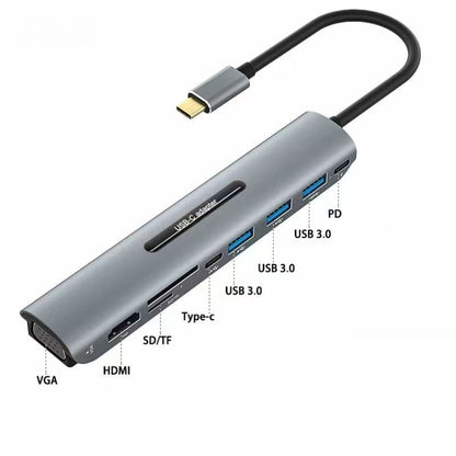 V216 9 in 1 USB-C / Type-C to PD + 3 x USB 3.0 + USB-C / Type-C + SD + TF + HDMI + VGA HUB Adapter - Computer & Networking by buy2fix | Online Shopping UK | buy2fix