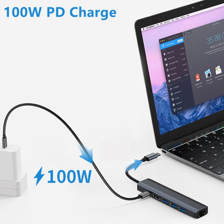 BYL-2210 6 in 1 USB-C / Type-C to USB Multifunctional Docking Station HUB Adapter with 1000M Network Port - Computer & Networking by buy2fix | Online Shopping UK | buy2fix