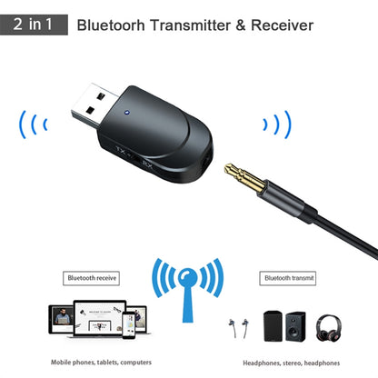 KN330 3 in 1 USB Bluetooth 5.0 Adapter Audio Transmitter Receiver with Switch Button & 3.5mm AUX Interface - Apple Accessories by buy2fix | Online Shopping UK | buy2fix