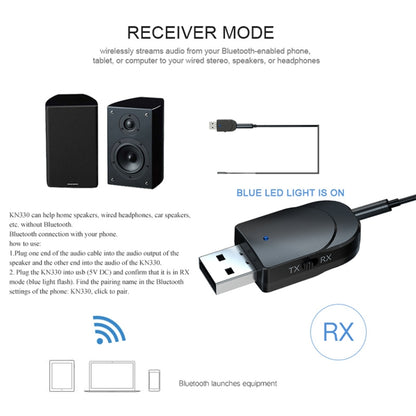 KN330 3 in 1 USB Bluetooth 5.0 Adapter Audio Transmitter Receiver with Switch Button & 3.5mm AUX Interface - Apple Accessories by buy2fix | Online Shopping UK | buy2fix