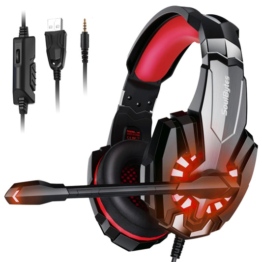 Soulbytes S9 USB + 3.5mm 4 Pin Adjustable LED Light Gaming Headset with Mic (Red) -  by Soulbytes | Online Shopping UK | buy2fix