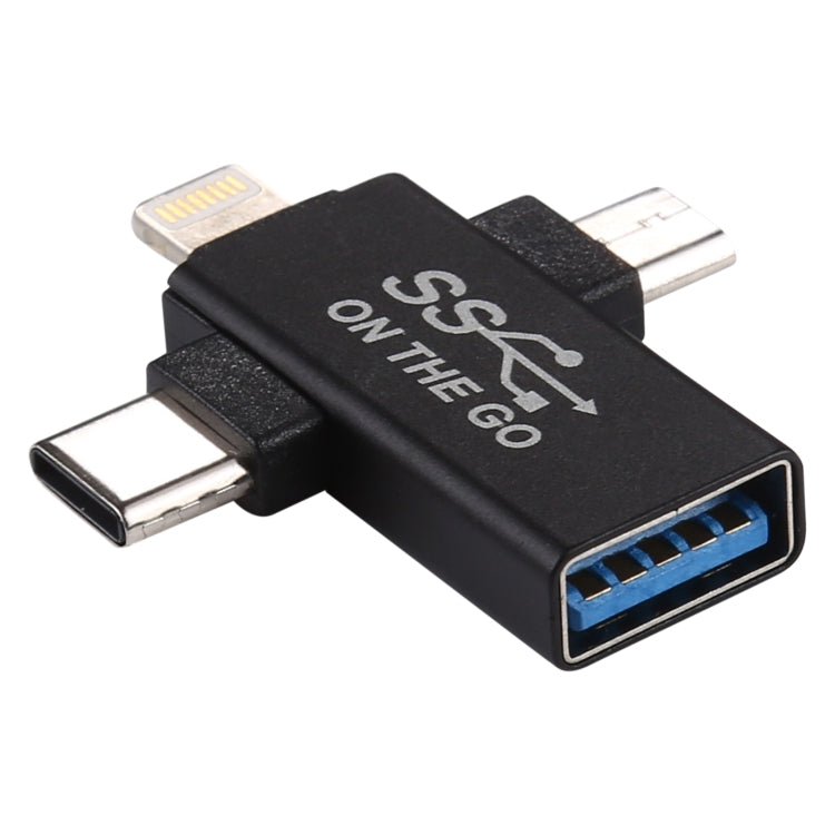 3 in 1 USB 3.0 to 8 Pin + Micro USB + USB-C / Type-C Interface Multifunctional OTG Adapter - OTG Adapter by buy2fix | Online Shopping UK | buy2fix