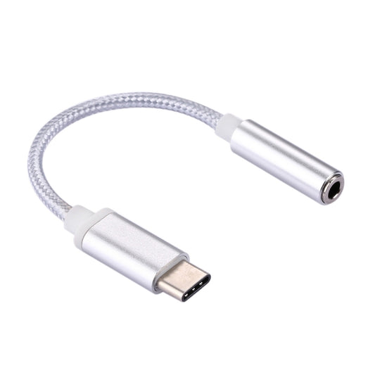 USB-C / Type-C Male to 3.5mm Female Weave Texture Audio Adapter, Length: about 10cm(Silver) - Type-C Adapter by buy2fix | Online Shopping UK | buy2fix
