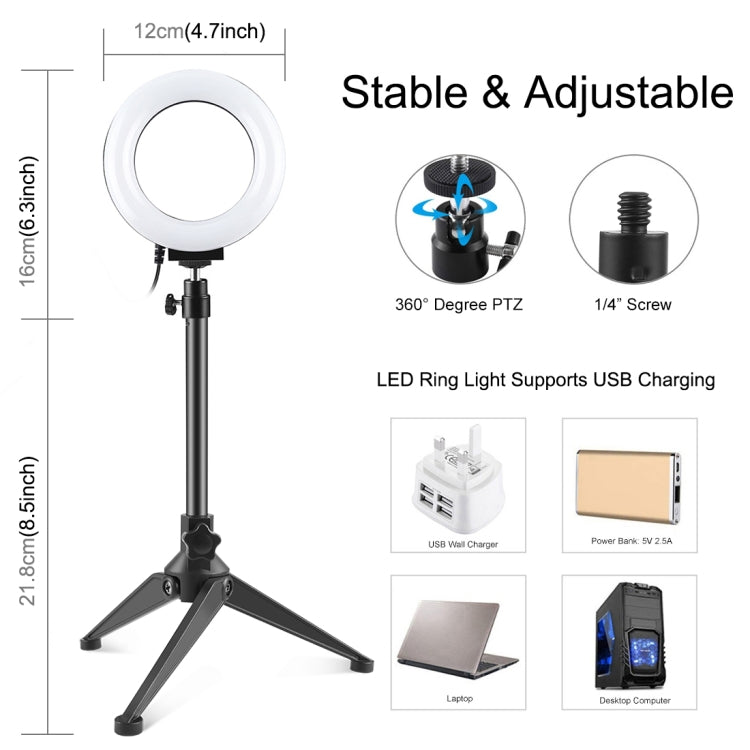 PULUZ 4.7 inch 12cm USB 10 Modes 8 Colors RGBW Dimmable LED Ring Vlogging Photography Video Lights + Desktop Tripod  Mount with Cold Shoe Tripod Ball Head(Black) - Ring Light by PULUZ | Online Shopping UK | buy2fix