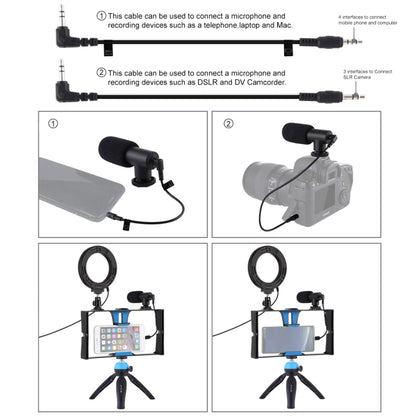 PULUZ 4 in 1 Vlogging Live Broadcast Smartphone Video Rig + 4.7 inch 12cm RGBW Ring LED Selfie Light + Microphone + Pocket Tripod Mount Kits with Cold Shoe Tripod Head(Blue) - Camera Accessories by PULUZ | Online Shopping UK | buy2fix