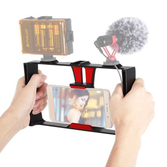 PULUZ Vlogging Live Broadcast Smartphone Video Rig Filmmaking Recording Handle Stabilizer Bracket for iPhone, Galaxy, Huawei, Xiaomi, HTC, LG, Google, and Other Smartphones(Red) - Camera Accessories by PULUZ | Online Shopping UK | buy2fix