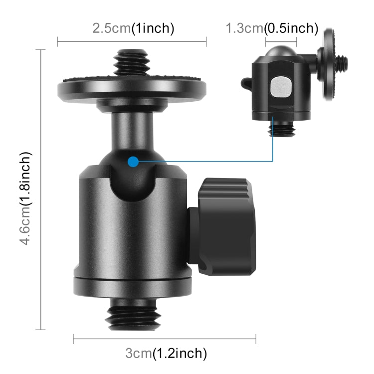 PULUZ 3/8 inch Outer Screw Metal Tripod Ball Head Adapter with Knob Lock(Black) - Camera Accessories by PULUZ | Online Shopping UK | buy2fix
