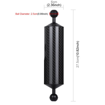 PULUZ 10.82 inch 27.5cm Length 60mm Diameter Dual Balls Carbon Fiber Floating Arm, Ball Diameter: 25mm, Buoyancy: 350g - Diving Accessories by PULUZ | Online Shopping UK | buy2fix