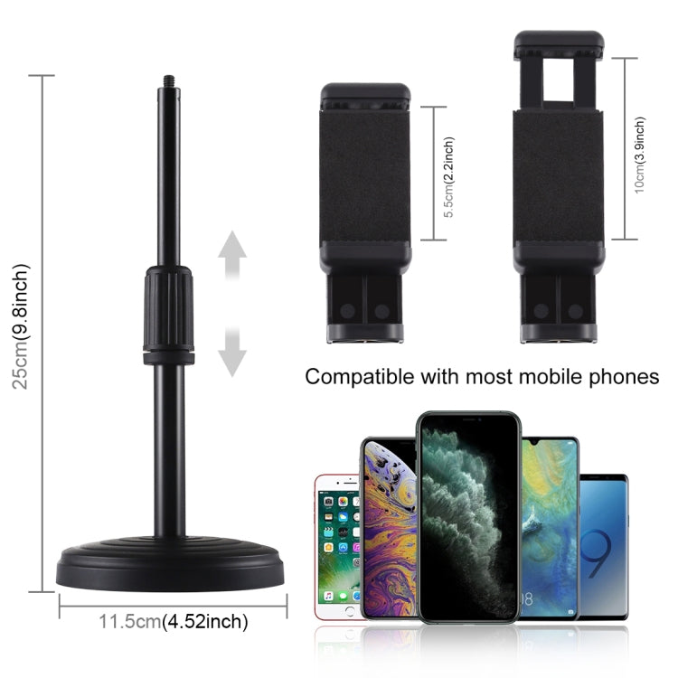 PULUZ Round Base Desktop Holder Mount with Phone Clamp, Adjustable Height: 15.5cm-25.5cm - Camera Accessories by PULUZ | Online Shopping UK | buy2fix