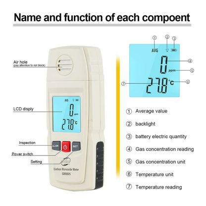 BENETECH GM8805 LCD Display Handheld Carbon Monoxide CO Monitor Detector Meter Tester, Measure Range: 0-1000ppm - Consumer Electronics by BENETECH | Online Shopping UK | buy2fix