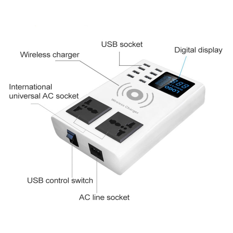 YC-CDA10W 10W Multi Port USB Intelligent Digital Display Fast Charging Wireless Charger, EU Plug - Multifunction Charger by buy2fix | Online Shopping UK | buy2fix