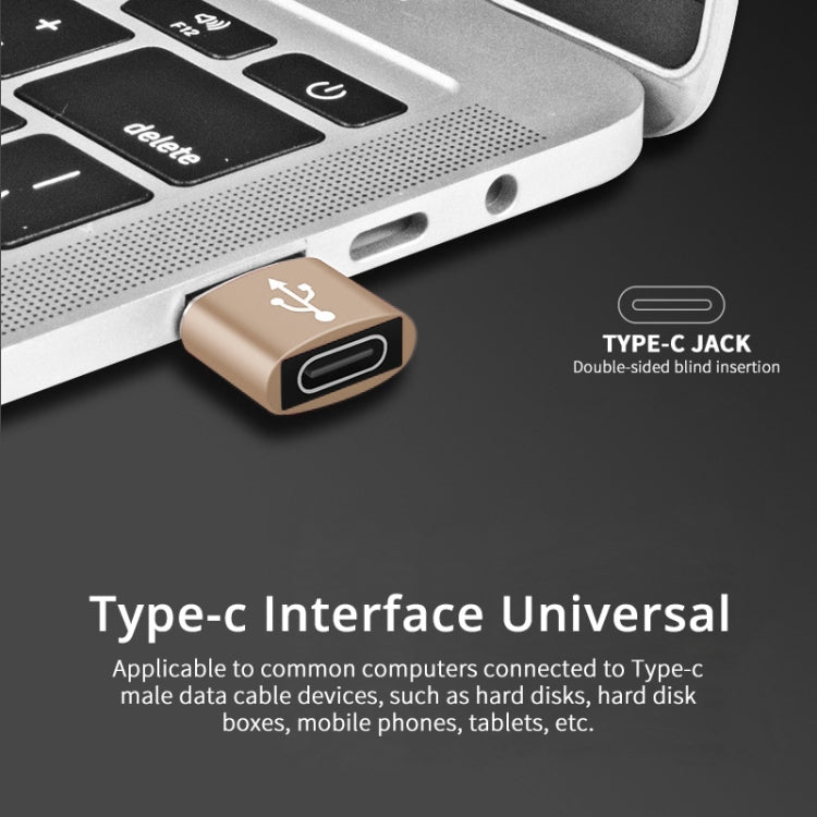 USB-C / Type-C Female to USB 2.0 Male Aluminum Alloy Adapter, Support Charging & Transmission(Gold) - Type-C Adapter by buy2fix | Online Shopping UK | buy2fix