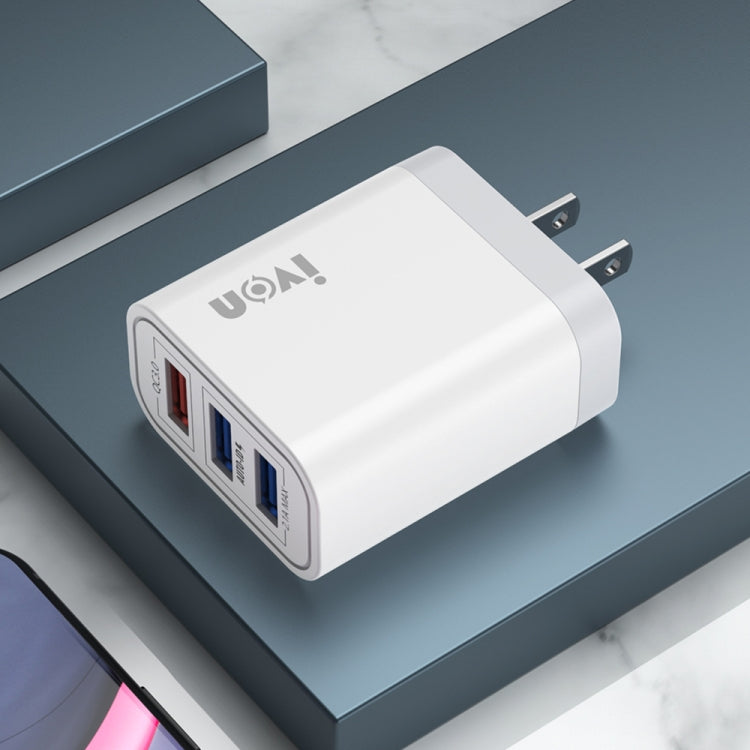 IVON AD37 5A QC 3.0 Three USB Port Travel Charger, US Plug - USB Charger by IVON | Online Shopping UK | buy2fix