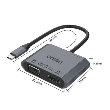 Onten M205 3 in 1 Type-C to HDMI+VGA+PD Fast Charge Video Converter (Grey) - Adapter by Onten | Online Shopping UK | buy2fix