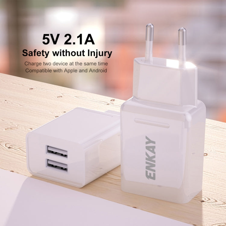 ENKAY Hat-Prince T003-1 10.5W 2.1A Dual USB Charging EU Plug Travel Power Adapter With 2.1A 1m Micro USB Cable - Mobile Accessories by ENKAY | Online Shopping UK | buy2fix