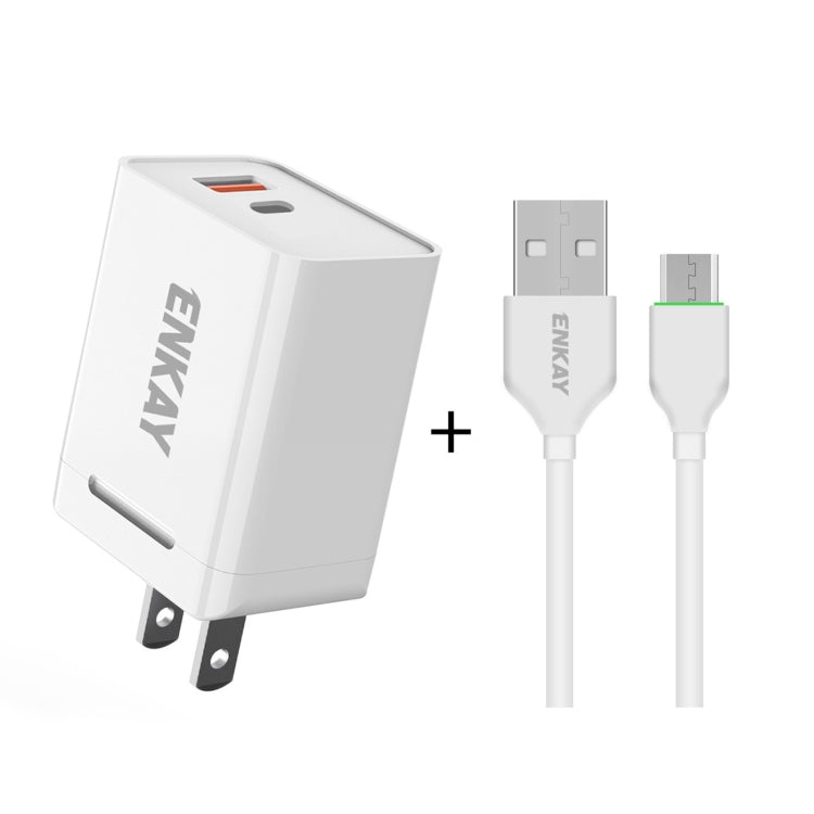 ENKAY Hat-Prince U033 18W 3A PD + QC3.0 Dual USB Fast Charging Power Adapter US Plug Portable Travel Charger With 1m 3A Micro USB Cable - USB Charger by ENKAY | Online Shopping UK | buy2fix