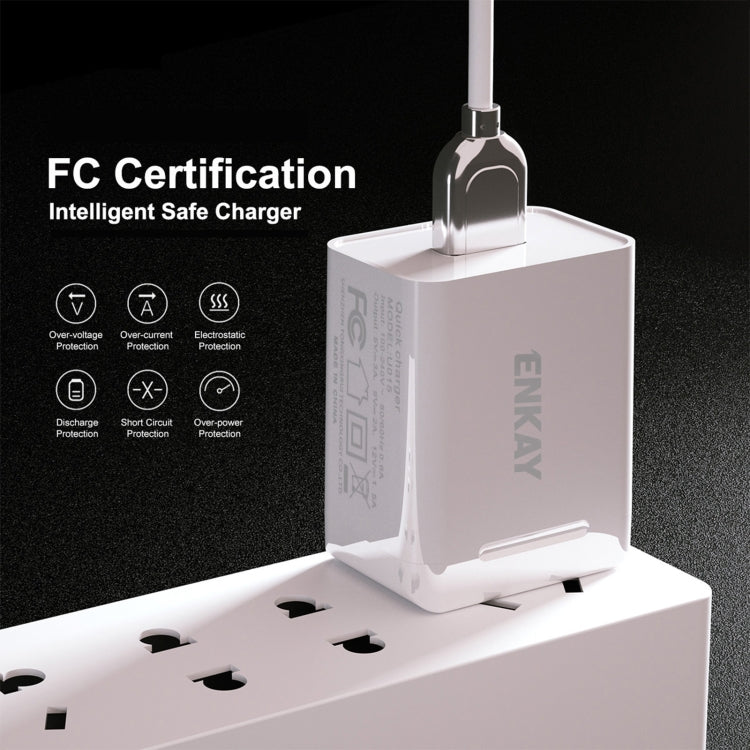 ENKAY Hat-Prince U033 18W 3A PD + QC3.0 Dual USB Fast Charging Power Adapter US Plug Portable Travel Charger With 1m 3A Micro USB Cable - Mobile Accessories by ENKAY | Online Shopping UK | buy2fix