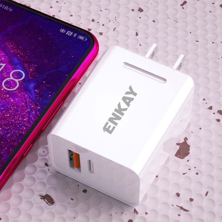 ENKAY Hat-Prince U033 18W 3A PD + QC3.0 Dual USB Fast Charging Power Adapter US Plug Portable Travel Charger With 1m 3A Micro USB Cable - USB Charger by ENKAY | Online Shopping UK | buy2fix