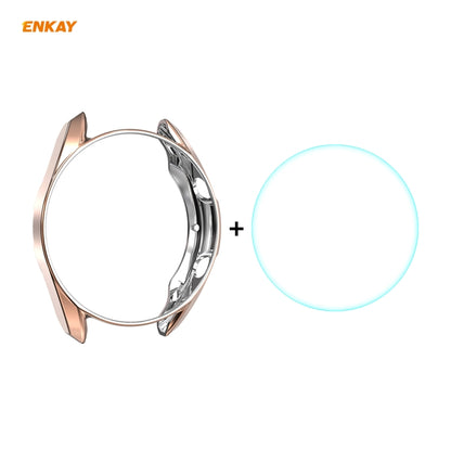 For Samsung Galaxy Watch 3 45mm 2 in 1 ENKAY Hat-Prince Electroplate Soft TPU Case + 0.2mm 9H 2.15D Curved Edge Tempered Glass Film(Rose Gold) - Watch Cases by ENKAY | Online Shopping UK | buy2fix