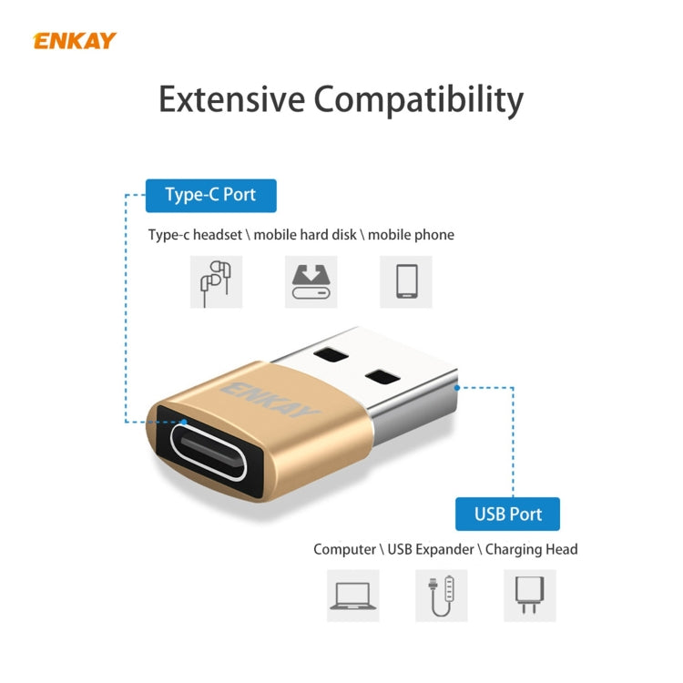 ENKAY ENK-AT105 USB Male to USB-C / Type-C Female Aluminium Alloy Adapter Converter, Support Quick Charging & Data Transmission(Rose Gold) - Type-C Adapter by ENKAY | Online Shopping UK | buy2fix