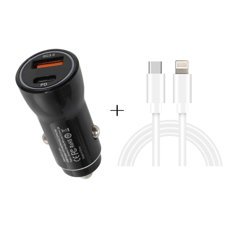 P21 PD 20W USB-C / Type-C + QC3.0 18W USB Fast Car Charger with USB-C / Type-C to 8 Pin Data Cable Set(Black) - In Car by buy2fix | Online Shopping UK | buy2fix