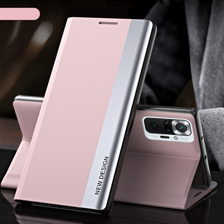 For Xiaomi Redmi Note 10 Pro / Note 10 Pro Max Side Electroplated Magnetic Ultra-Thin Horizontal Flip Leather Case with Holder(Pink) - Xiaomi Accessories by buy2fix | Online Shopping UK | buy2fix
