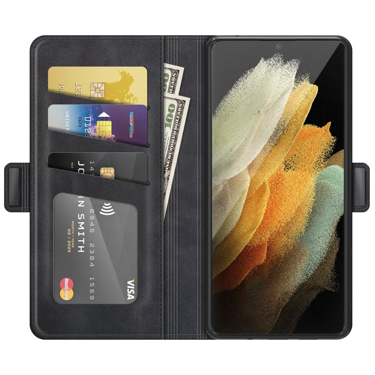 For Samsung Galaxy S22 Ultra 5G Dual-side Magnetic Buckle Horizontal Flip Leather Case with Holder & Card Slots & Wallet(Black) - Samsung Accessories by buy2fix | Online Shopping UK | buy2fix