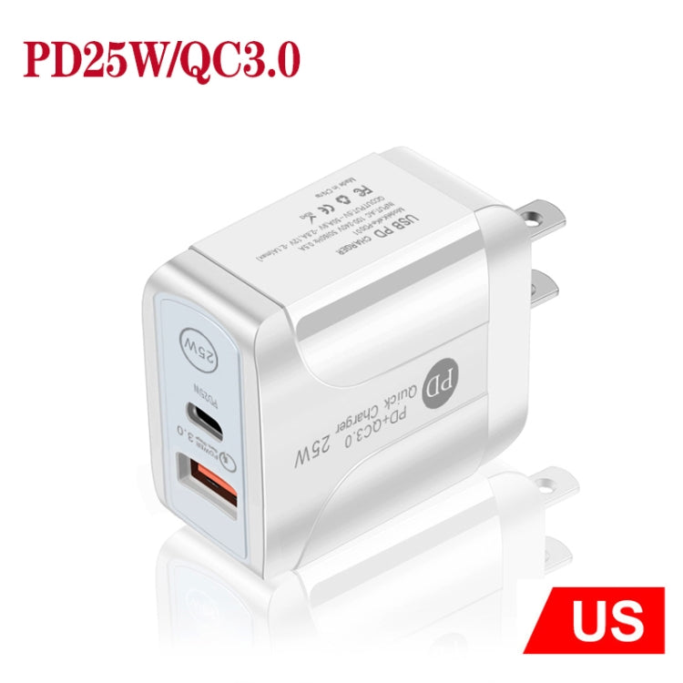 PD25W USB-C / Type-C + QC3.0 USB Dual Ports Fast Charger, US Plug(White) - Apple Accessories by buy2fix | Online Shopping UK | buy2fix