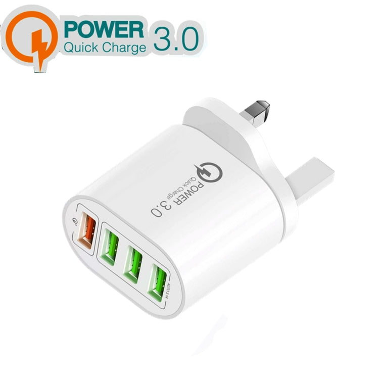 QC-04 QC3.0 + 3 x USB 2.0 Multi-ports Charger for Mobile Phone Tablet, UK Plug(White) - Mobile Accessories by buy2fix | Online Shopping UK | buy2fix