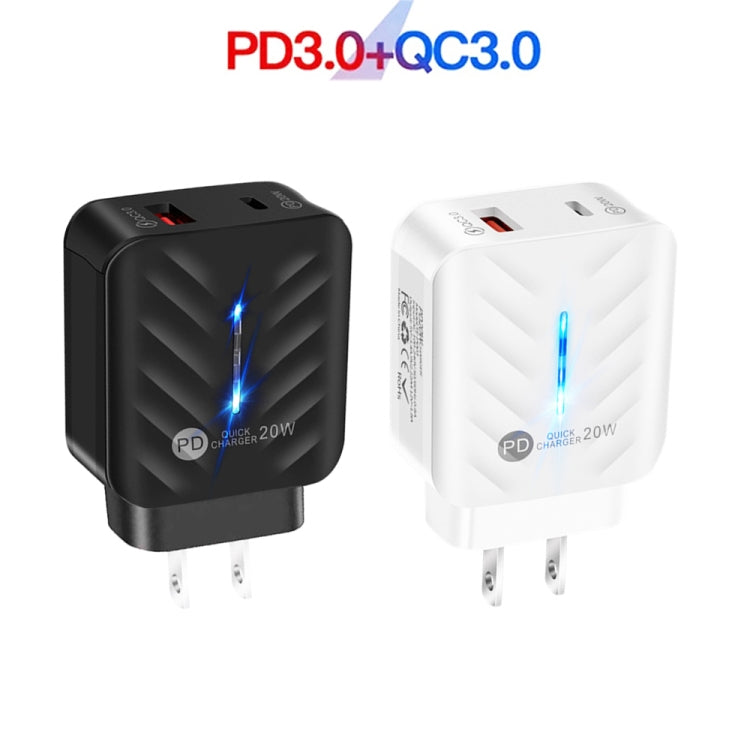 PD03 20W PD3.0 + QC3.0 USB Charger with USB to 8 Pin Data Cable, US Plug(Black) - Apple Accessories by buy2fix | Online Shopping UK | buy2fix