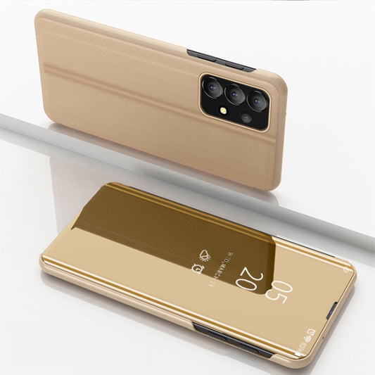 For Samsung Galaxy A53 5G Plated Mirror Flip Leather Case with Holder(Gold) - Samsung Accessories by buy2fix | Online Shopping UK | buy2fix