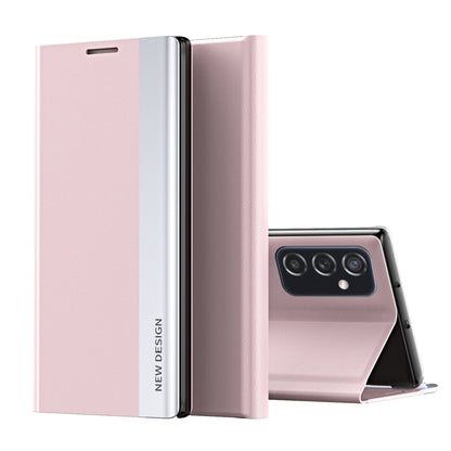 For Samsung Galaxy A73 5G Side Electroplated Magnetic Flip Leather Case with Holder(Pink) - Samsung Accessories by buy2fix | Online Shopping UK | buy2fix
