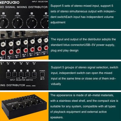 5 In 5 Out Audio Signal Selector Sound Mixing Distribute Device Input Independent Switch - Consumer Electronics by buy2fix | Online Shopping UK | buy2fix