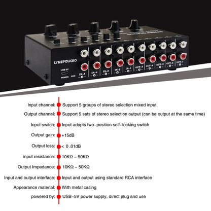 5 In 5 Out Audio Signal Selector Sound Mixing Distribute Device Input Independent Switch - Consumer Electronics by buy2fix | Online Shopping UK | buy2fix