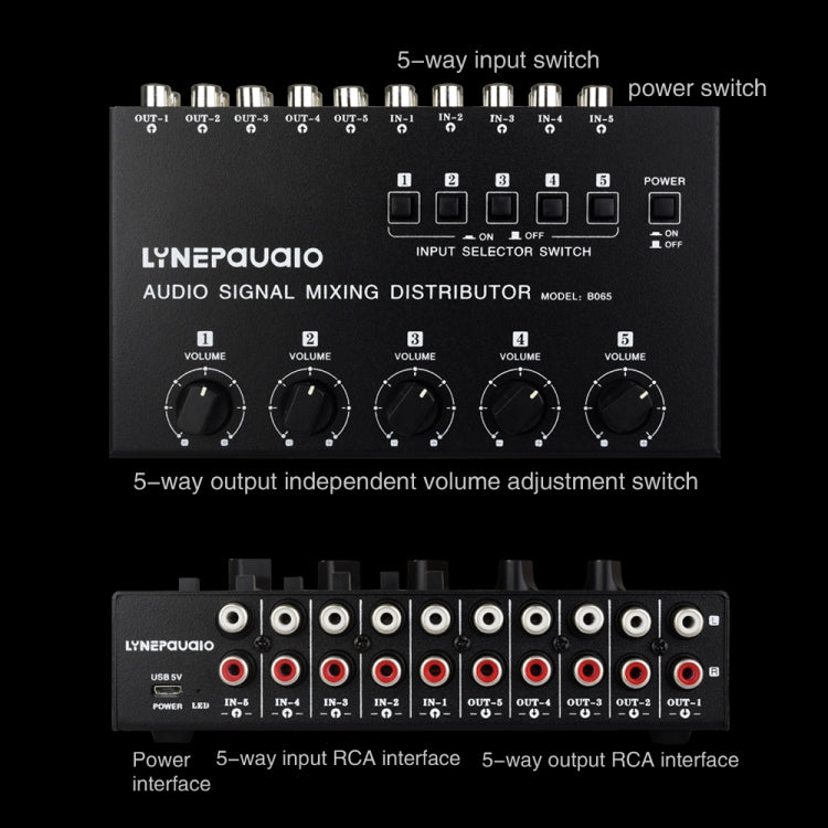 5 In 5 Out Audio Signal Selector Sound Mixing Distribute Device Input Independent Switch - Consumer Electronics by buy2fix | Online Shopping UK | buy2fix