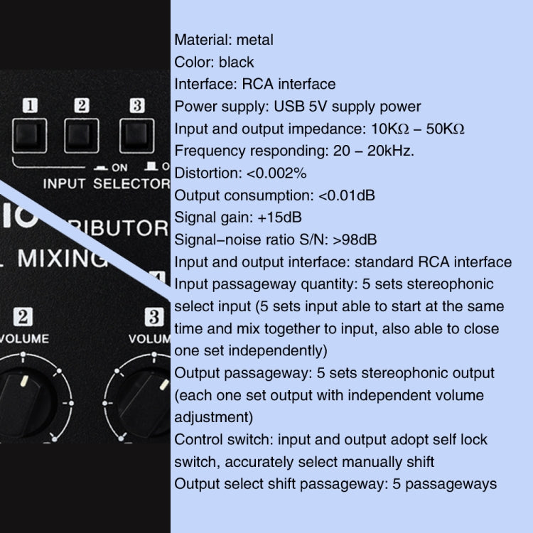 5 In 5 Out Audio Signal Selector Sound Mixing Distribute Device Input Independent Switch - Consumer Electronics by buy2fix | Online Shopping UK | buy2fix