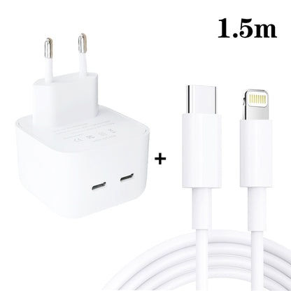 SDC-40W Dual PD USB-C / Type-C Ports Charger with 1.5m Type-C to 8 Pin Data Cable, EU Plug - USB Charger by buy2fix | Online Shopping UK | buy2fix