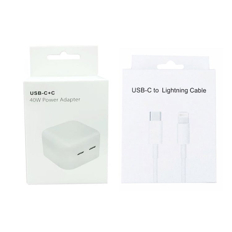 SDC-40W Dual PD USB-C / Type-C Ports Charger with 1.5m Type-C to 8 Pin Data Cable, EU Plug - USB Charger by buy2fix | Online Shopping UK | buy2fix