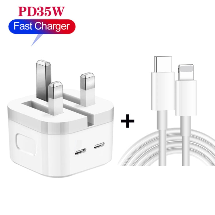 PD 35W Dual USB-C / Type-C Ports Charger with 1m Type-C to 8 Pin Data Cable, UK Plug - Apple Accessories by buy2fix | Online Shopping UK | buy2fix