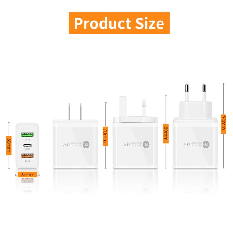 45W PD3.0 + 2 x QC3.0 USB Multi Port Charger with Type-C to 8 Pin Cable, US Plug(White) - Apple Accessories by buy2fix | Online Shopping UK | buy2fix