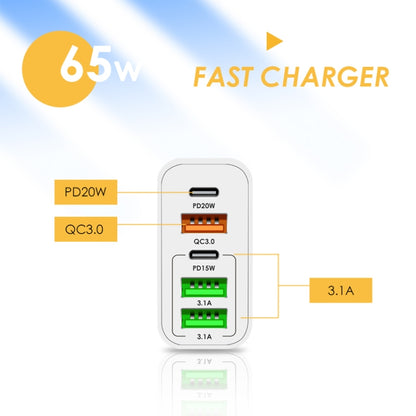 65W Dual PD Type-C + 3 x USB Multi Port Charger with 3A USB to Type-C Data Cable, EU Plug(Black) - Mobile Accessories by buy2fix | Online Shopping UK | buy2fix