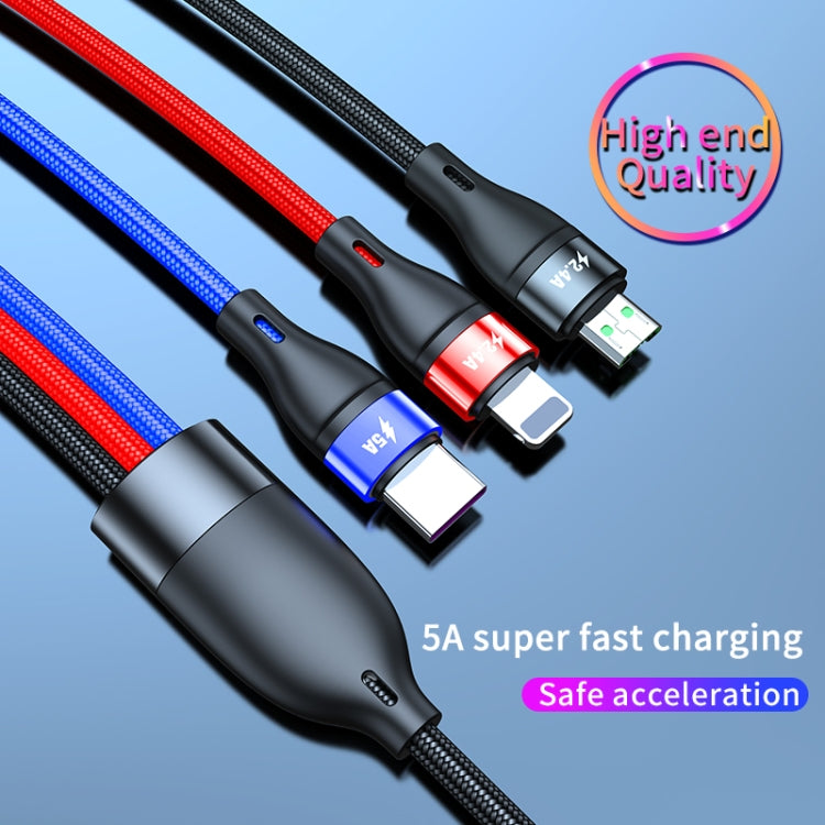 40W 5A USB to Micro USB + USB-C / Type-C + 8 Pin Fast Charging Cable, Cable Length: 2m - Multifunction Cable by buy2fix | Online Shopping UK | buy2fix