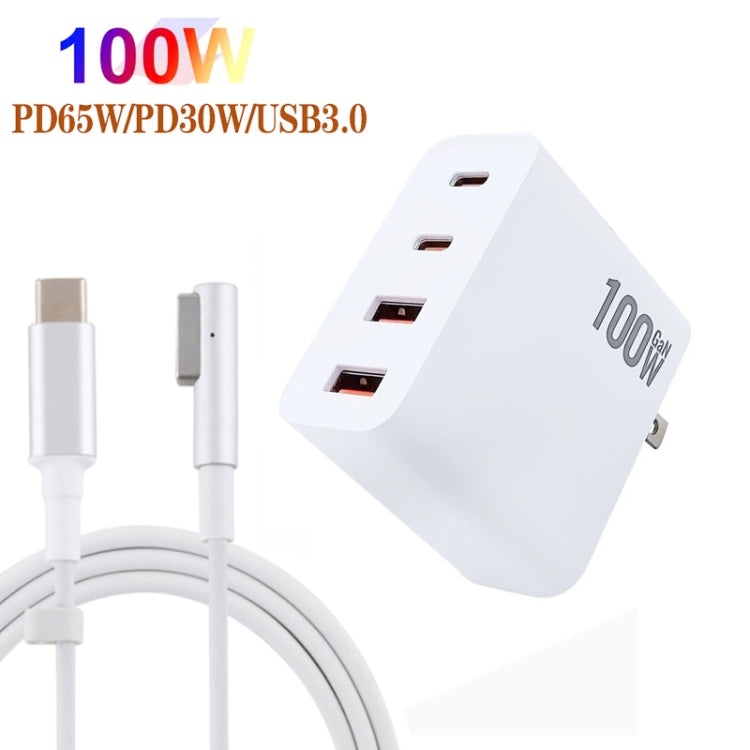 GaN 100W Dual USB+Dual USB-C/Type-C Multi Port Charger with  1.8m Type-C to MagSafe 1 / L Header Data Cable US / EU / UK Plug - Cable & Adapter by buy2fix | Online Shopping UK | buy2fix