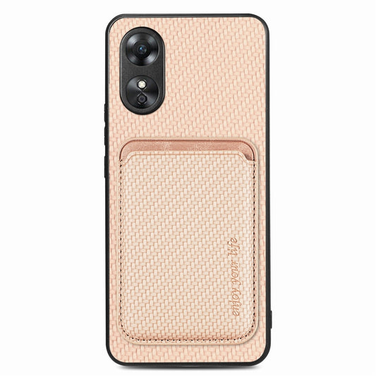 For OPPO A17 Pro Carbon Fiber Leather Card Magsafe Phone Case(Khaki) - OPPO Cases by buy2fix | Online Shopping UK | buy2fix