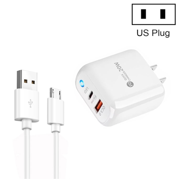 PD04 Type-C + USB Mobile Phone Charger with USB to Micro USB Cable, US Plug(White) -  by buy2fix | Online Shopping UK | buy2fix